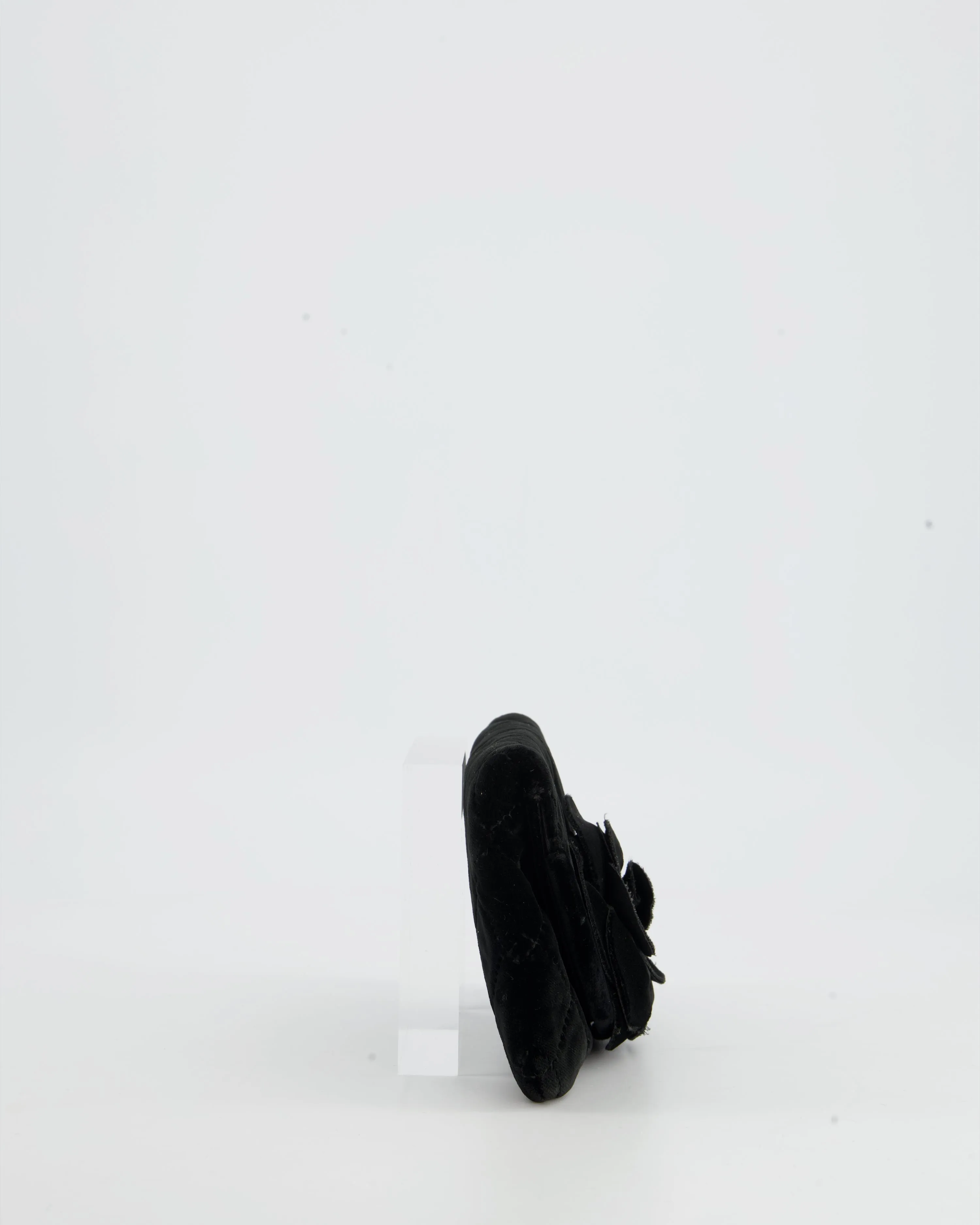 Chanel Black Velvet Diamond Clutch Bag with Camellia Detailing