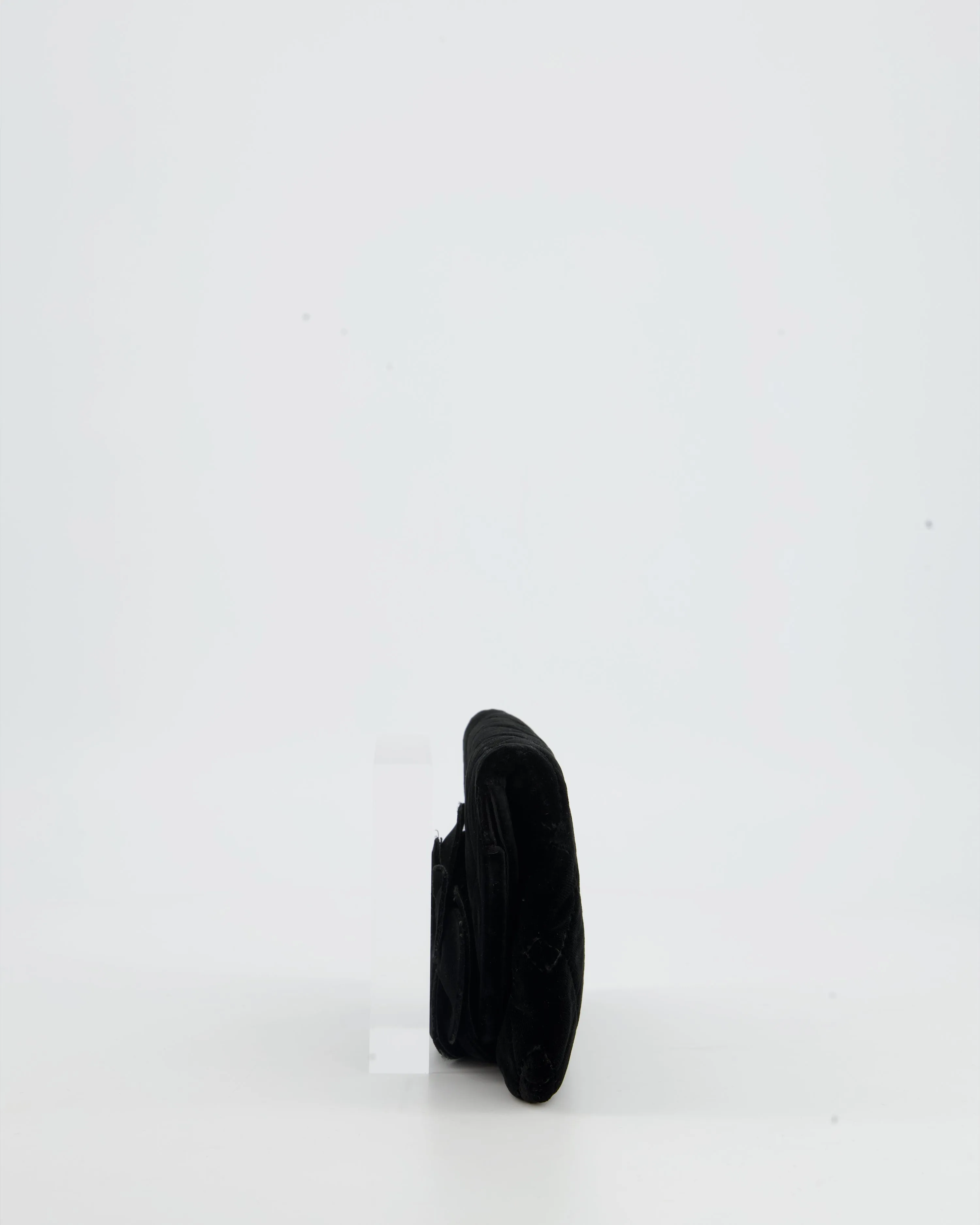 Chanel Black Velvet Diamond Clutch Bag with Camellia Detailing