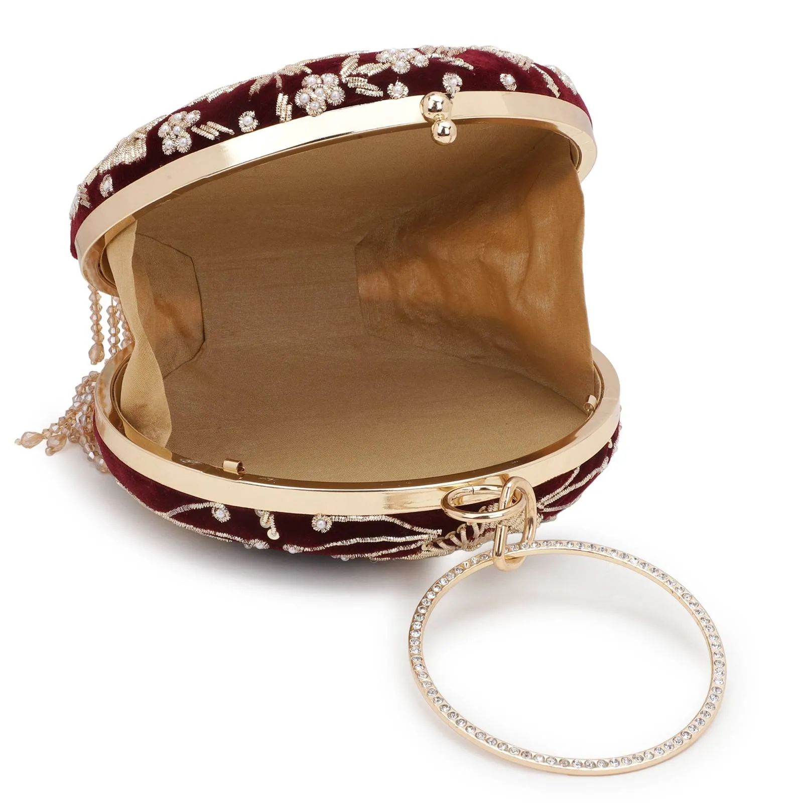 Customised Velvet Name Embroidery Round Bridal Clutch Bag