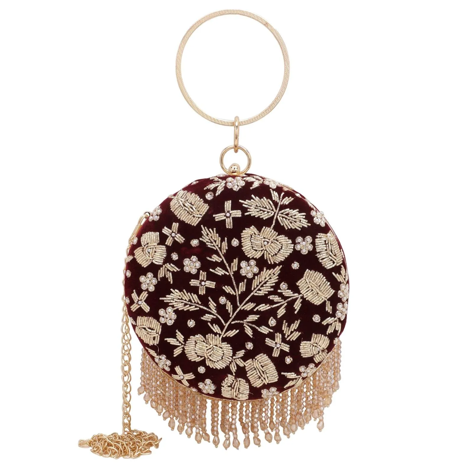 Customised Velvet Name Embroidery Round Bridal Clutch Bag