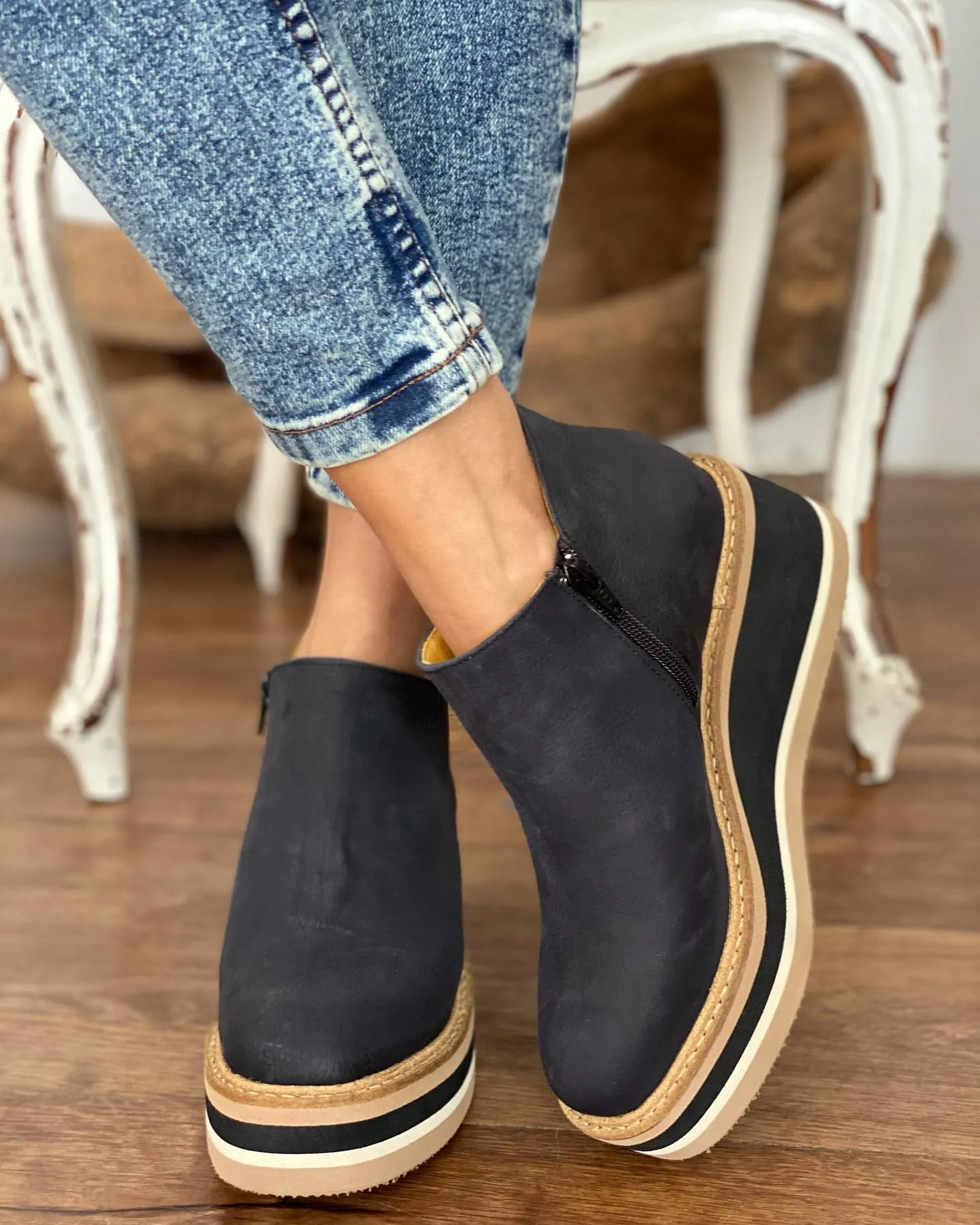 flowersverse Women's Ankle Boots Round Toe Side Zipper White Bottom Ladies Platform Shoes Solid Color Daily Walking Female Casual Shoes