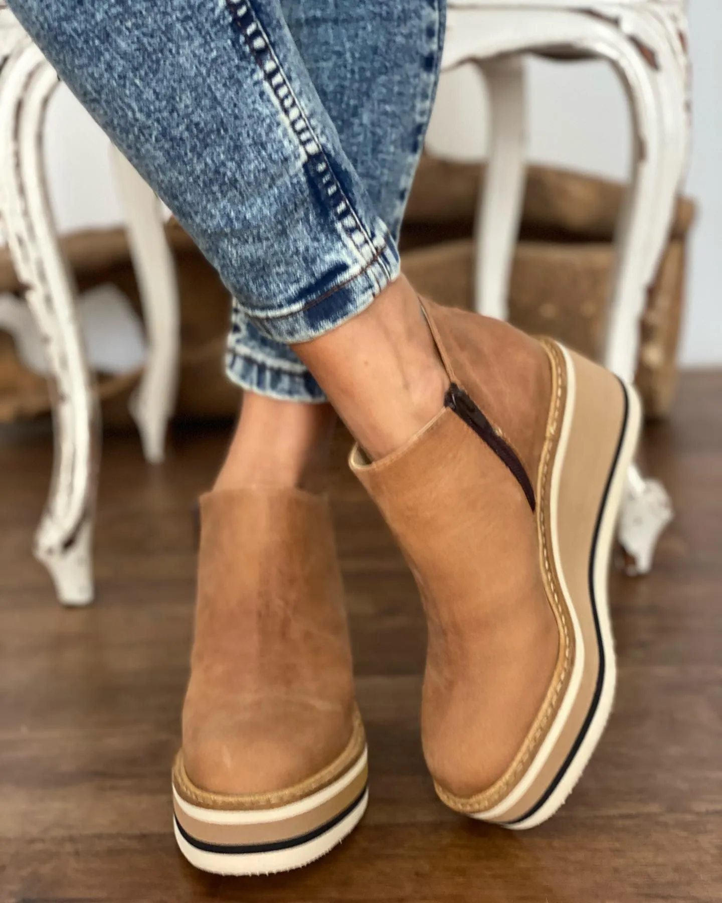 flowersverse Women's Ankle Boots Round Toe Side Zipper White Bottom Ladies Platform Shoes Solid Color Daily Walking Female Casual Shoes