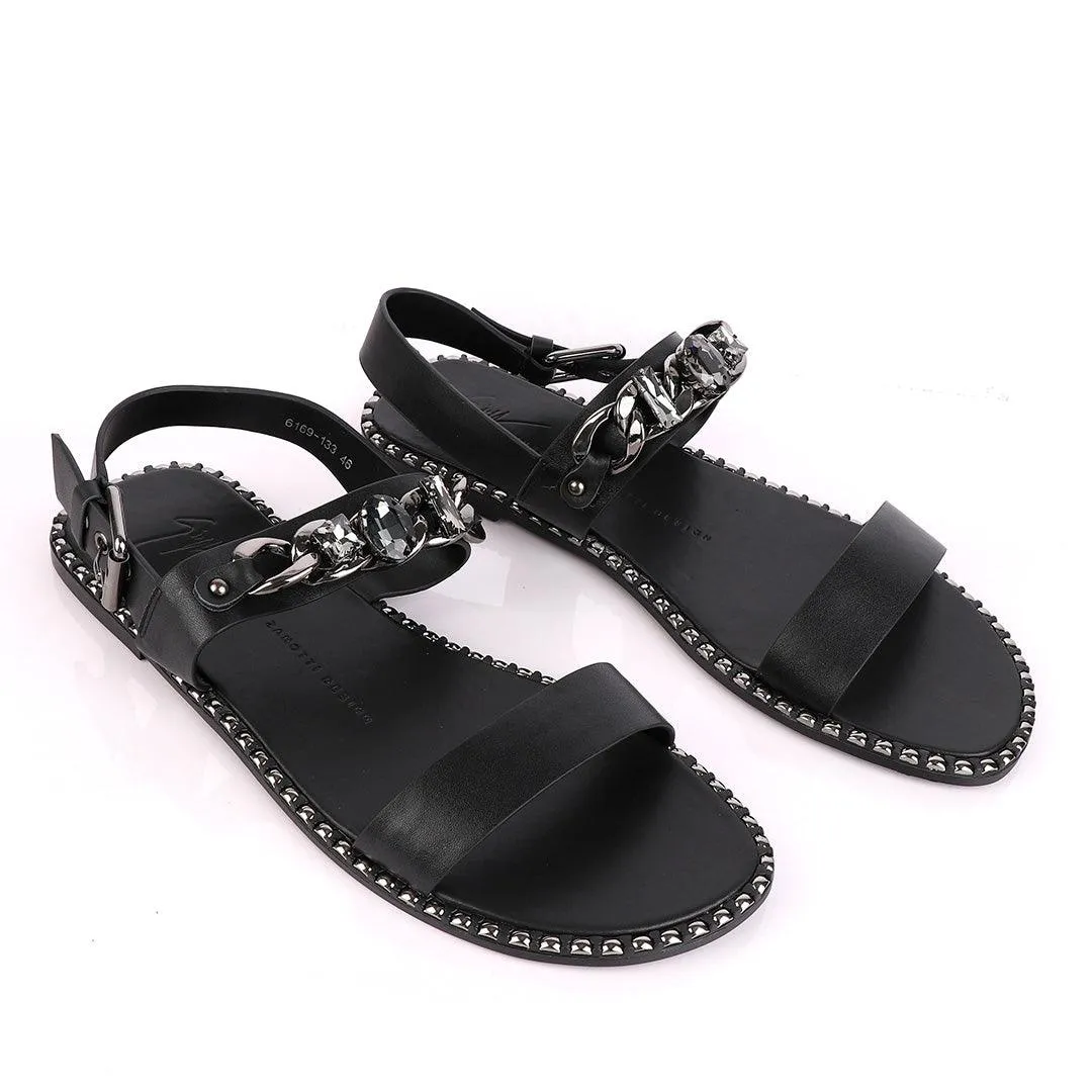 Giuseppe Zanotti Black Chain With Stone Design  Leather Sandal
