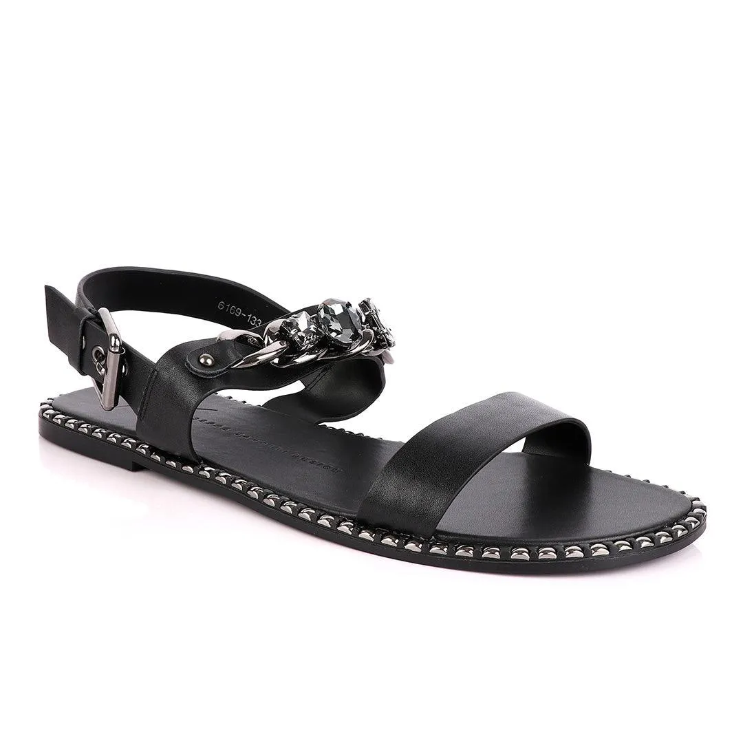 Giuseppe Zanotti Black Chain With Stone Design  Leather Sandal