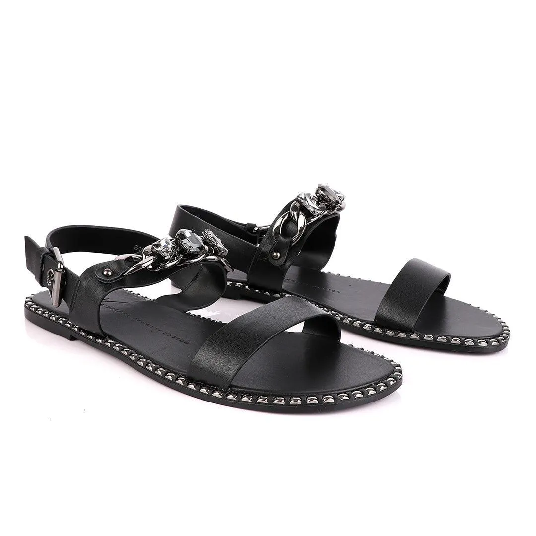 Giuseppe Zanotti Black Chain With Stone Design  Leather Sandal