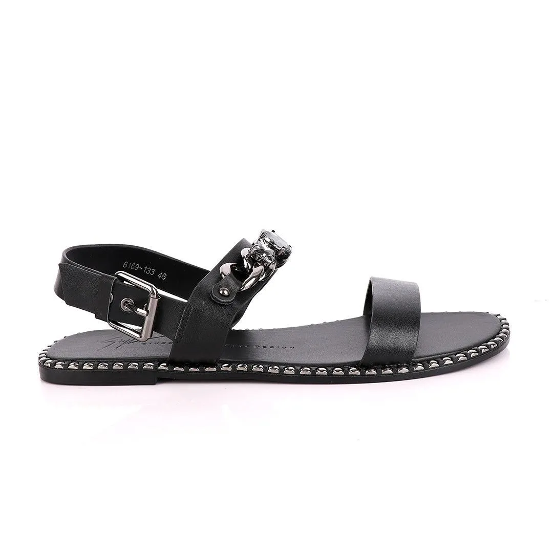 Giuseppe Zanotti Black Chain With Stone Design  Leather Sandal