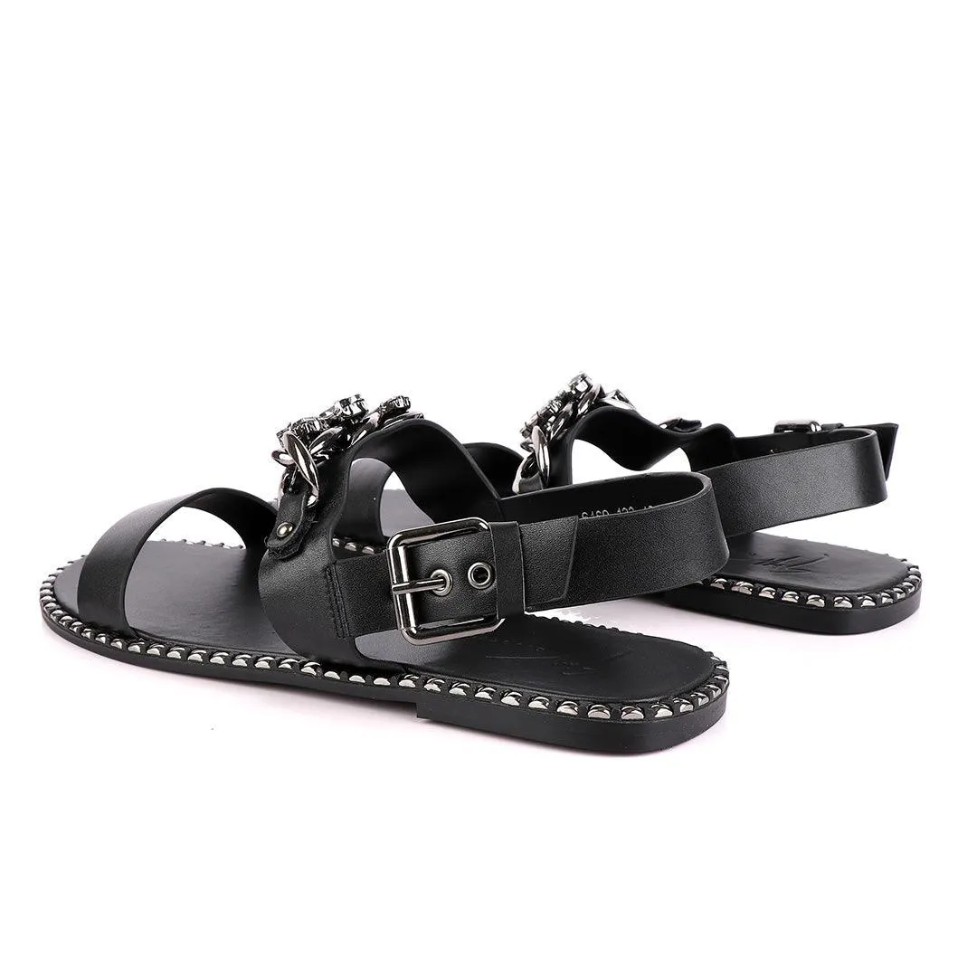 Giuseppe Zanotti Black Chain With Stone Design  Leather Sandal