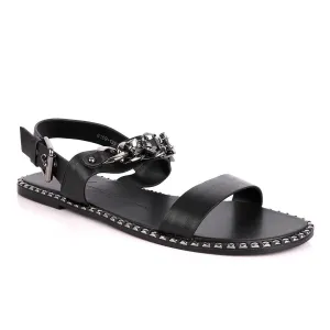 Giuseppe Zanotti Black Chain With Stone Design  Leather Sandal