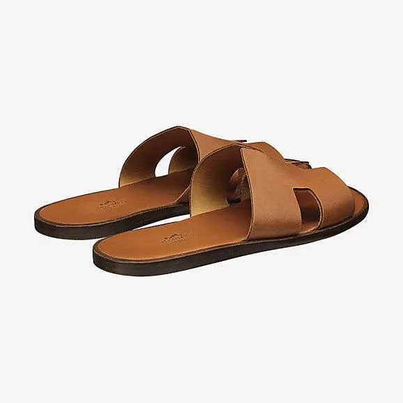 Hermes Paris Men Sandals Izmir Veau Brown