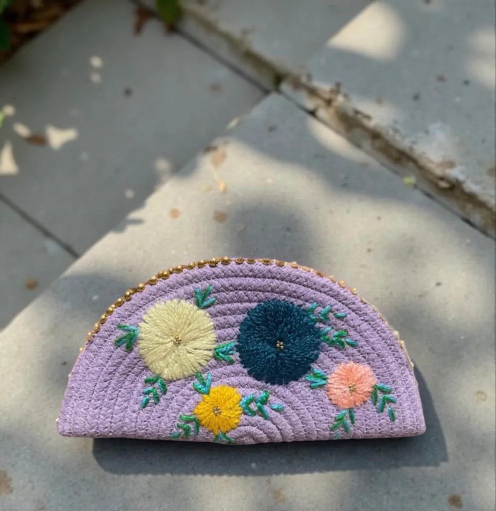 Lavender Ethnic Embroidered Clutch - Handcrafted Traditional Design