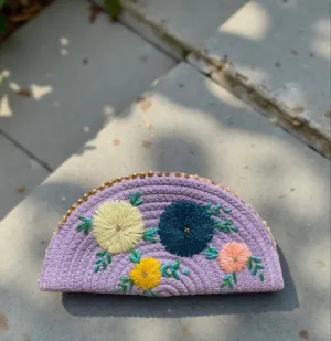 Lavender Ethnic Embroidered Clutch - Handcrafted Traditional Design