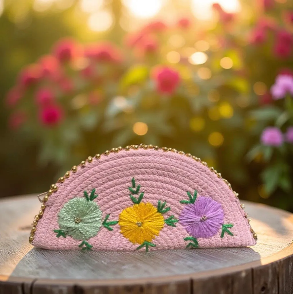 Pink Ethnic Embroidered Clutch - Handcrafted Traditional Design