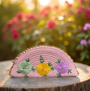 Pink Ethnic Embroidered Clutch - Handcrafted Traditional Design