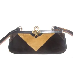 Roberta di Camerino Art Deco look velvet & leather two-way purse