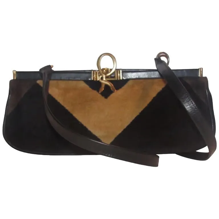 Roberta di Camerino Art Deco look velvet & leather two-way purse