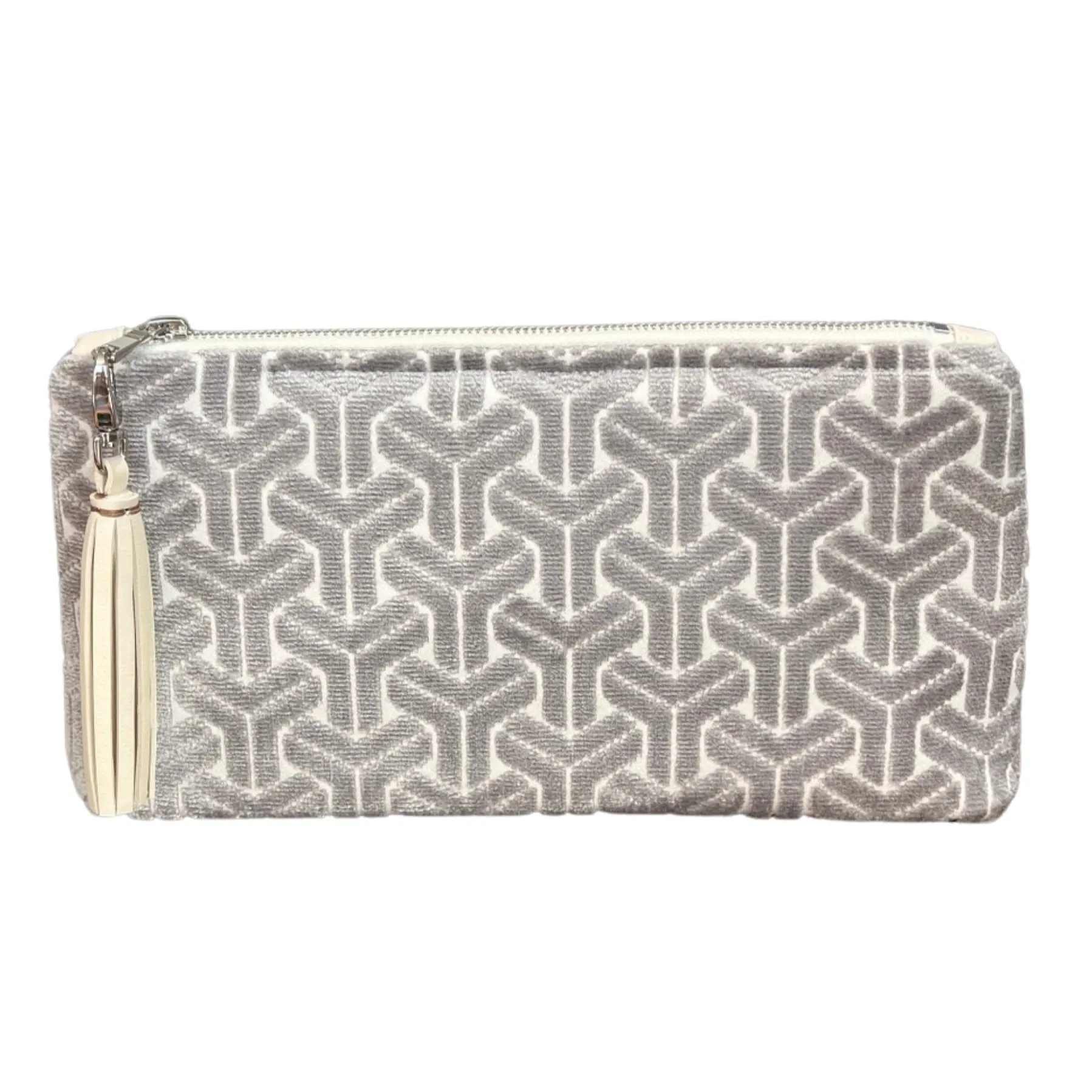 Silver Geometric Cut Velvet Clutch