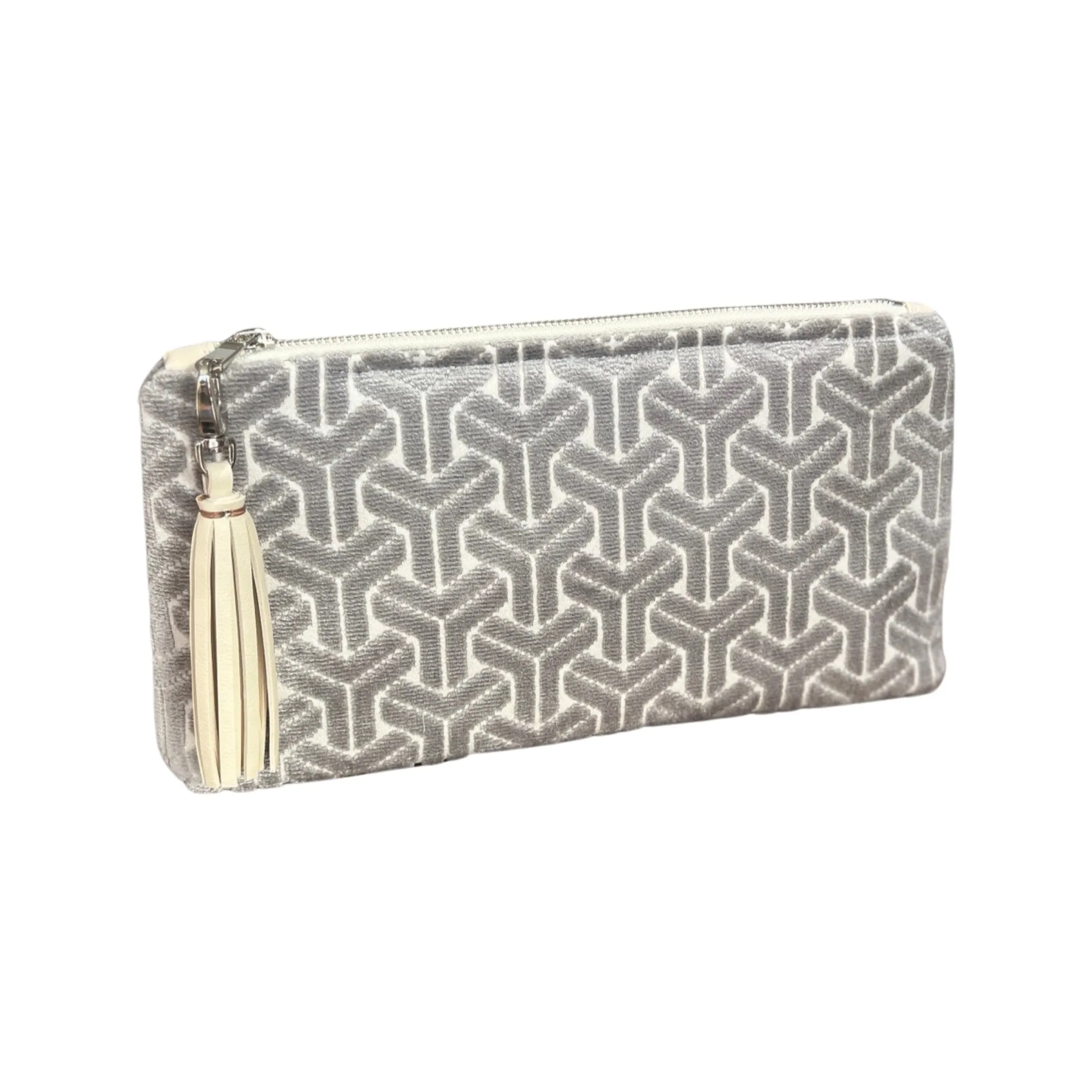 Silver Geometric Cut Velvet Clutch